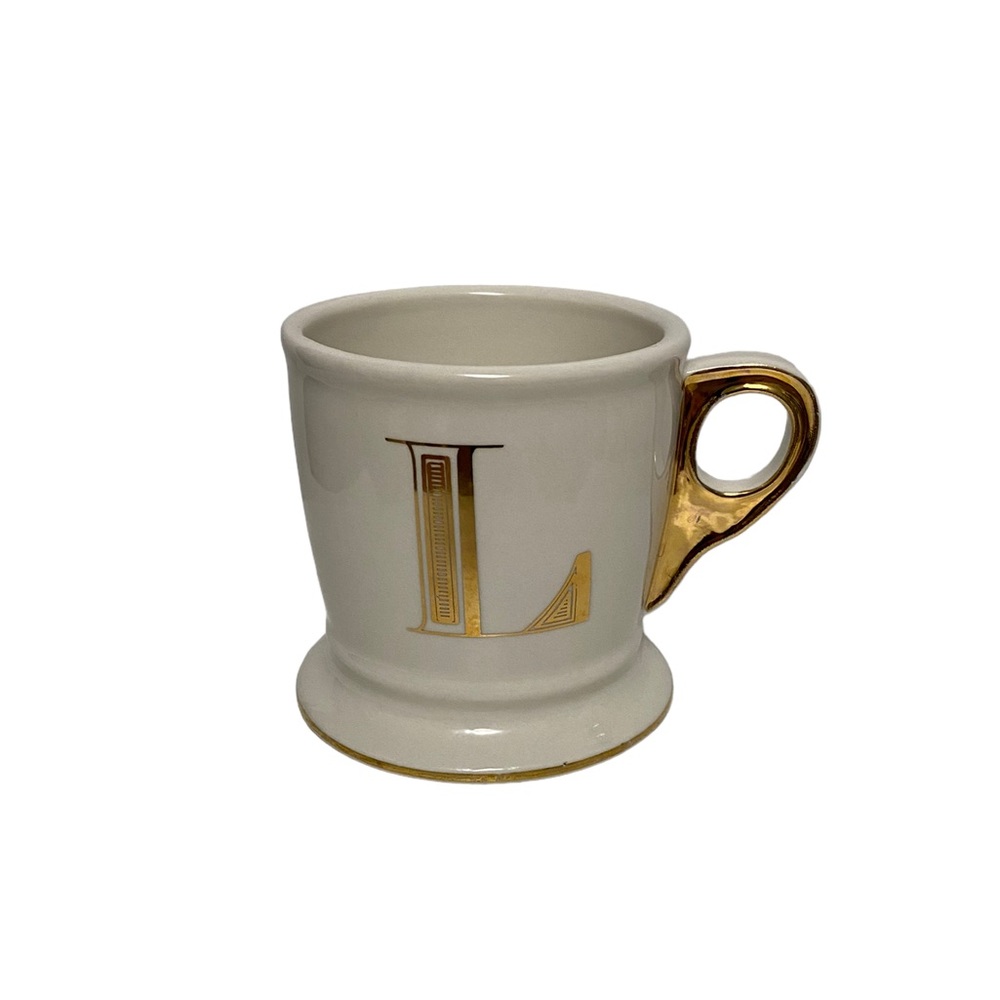 Anthropologie Mug‎ with Gold Letter L and Trim White Coffee Tea Shave Cup
